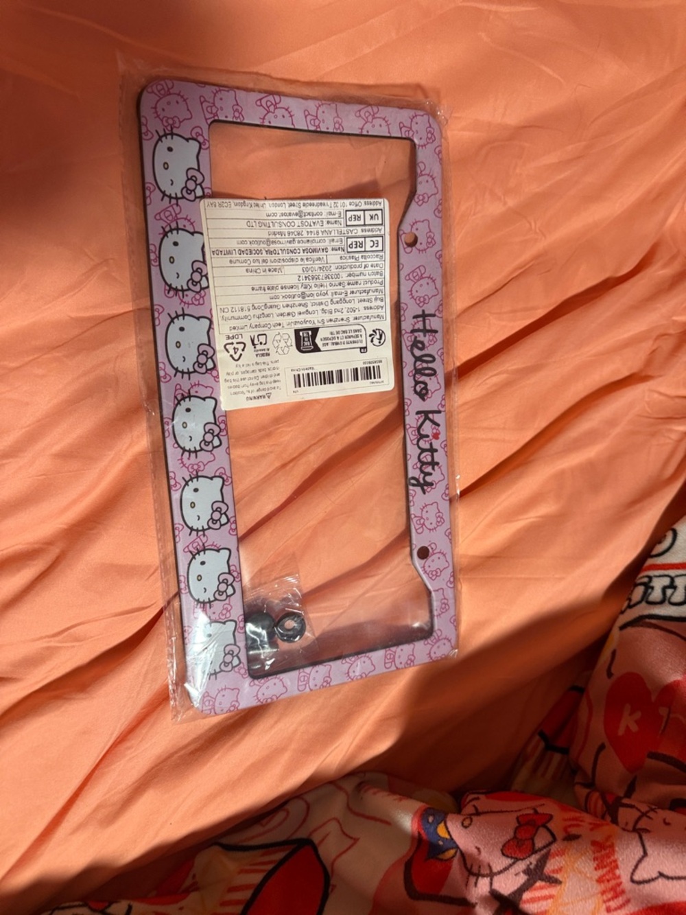 Hello Kitty Pink and White Cartoon License Plate Frame with Character Pattern - Picture 2 of 2